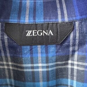 Zegna Men's Blue Plaid Casual Button Down Shirt